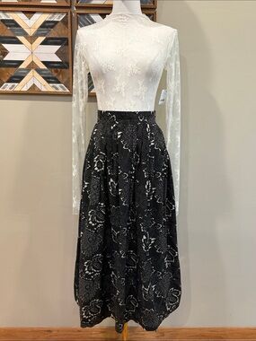 Vintage Ralph Lauren Blue Label 80s Floral Cotton Pleated Prairie Maxi Skirt 6